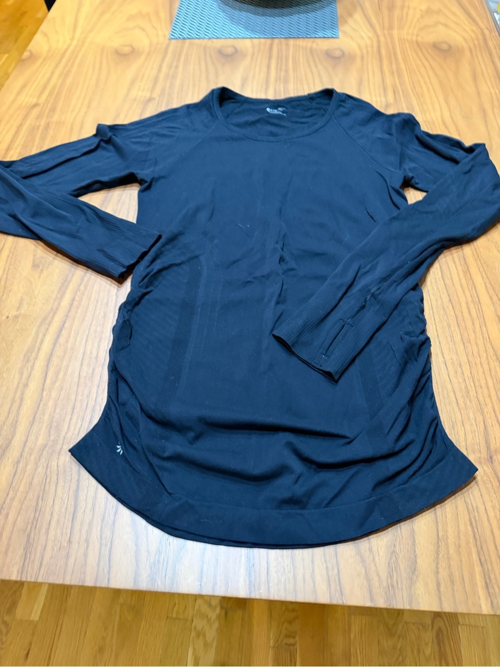 Athleta Black Long-Sleeve Performance Tee with slight side ruching.